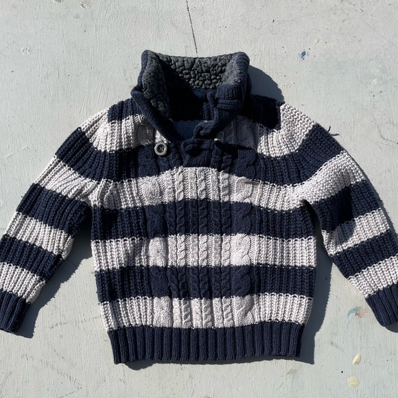 Kid's Baby Gap Sweater Multicolor Striped 4 Toddler Preppy Professor Elbow Patch - Picture 2 of 12